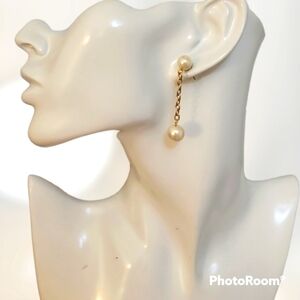 VTG Faux Pearl Chain Drop Post Coquette Earrings